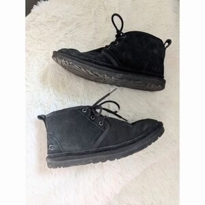 UGG Neumel Black Suede Sheepskin Lined Lace Up Ankle Boots Size 9
